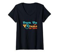 Mujer Música Divertida Sube el Volumen de la Vida Camiseta Cuello V