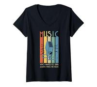 Mujer Música - Micrófono Who Wants To Sing Always Finds The Music Camiseta Cuello V