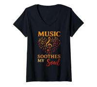 Mujer Música Soul Clave Agudo Notas Retro Sonido Emocional Camiseta Cuello V