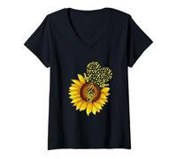 Mujer Músico Girasol Corazón Música Nota Musical Amantes de Camiseta Cuello V