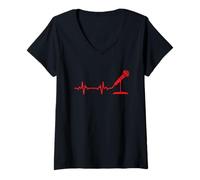Mujer Músico Mic Heartbeat Cantante Profesional Camiseta Cuello V