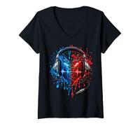 Mujer Músico y música Corazón Latido del corazón DJ Guitarrista Auriculares Camiseta Cuello V