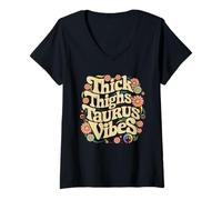 Mujer Muslos gruesos Tauro Vibes Funny Retro Zodiac Astrología Camiseta Cuello V