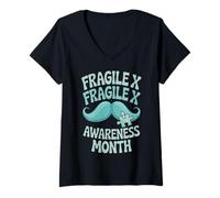 Mujer Mustache Groovy Fragile X Syndrome Awareness Men Camiseta Cuello V