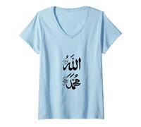 Mujer Musulmán Alá y Profeta Mahoma Nombre Árabe Script Islam Camiseta Cuello V