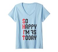 Mujer Muy Feliz, Hoy cumplo 75 años, Chistes Divertidos sobre el 75 cumpleaños Camiseta Cuello V