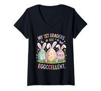 Mujer My 1st Graders Are Eggccellent - Easter First Grade Teacher Camiseta Cuello V