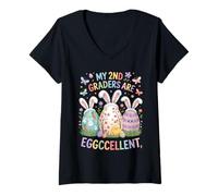 Mujer My 2nd Graders Are Eggccellent - Easter Teacher Bunny Eggs Camiseta Cuello V