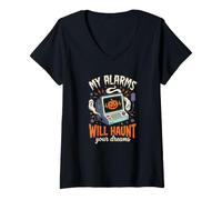 Mujer My Alarms Will Haunt Your Dreams - Camiseta Divertida de Halloween para Enfermera Camiseta Cuello V