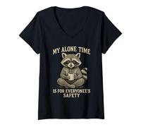 Mujer My Alone Time Is For Everyonees Safety Raccoon Camiseta Cuello V