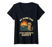Mujer My Alone Time Is For Everyonees Safety Raccoon Camiseta Cuello V