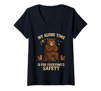 Mujer My Alone Time Is For Everyones Safety Grumpy Bear Camiseta Cuello V