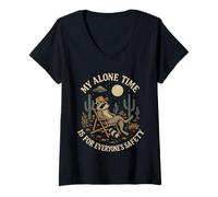 Mujer My Alone Time Is For Everyone's Safety Raccoon Desert Moon Camiseta Cuello V