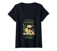 Mujer My Anxiety Is Chronic But This Book Is Iconic Frog Camiseta Cuello V