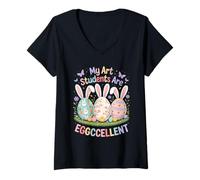 Mujer My Art Students Are Eggccellent Easter Teacher Bunny Eggs Camiseta Cuello V