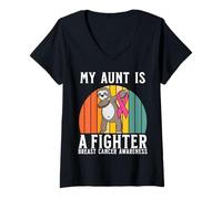 Mujer My Aunt Is a Fighter Breast Cancer Awareness Support Gifts Camiseta Cuello V