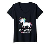 Mujer My Aunt Loves Me Cute Girl Unicorn Niece Regalo de cumpleaños Camiseta Cuello V
