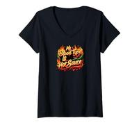 Mujer My Blood Type Is Hot Sauce Funny Spicy Chili Pepper Lover Camiseta Cuello V