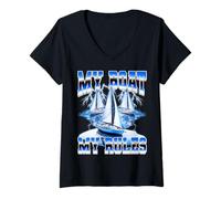 Mujer My Boat My Rules Boating Captain Boater al Estilo Pirata de los 90 Camiseta Cuello V