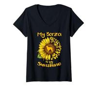 Mujer My Borzoi Dog is My Sunshine Sunflower Dog Paw Puppy Lover Camiseta Cuello V