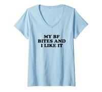 Mujer My Boyfriend Bites Me and I Like It Camiseta Cuello V