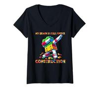 Mujer My Brain Is Still Under Construction Master Builder Dabbing Camiseta Cuello V