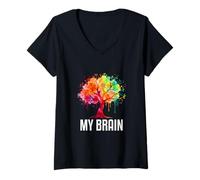 Mujer My Brain Tree Rainbow Splash Neurodivergente Adulto Camiseta Cuello V