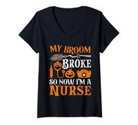 Mujer My Broom Broke So Now I'm A Nurse Camiseta Cuello V