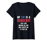 Mujer My Cat is a Democrat Lays Around and Expects Me to Feed tee Camiseta Cuello V