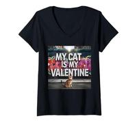 Mujer My Cat Is My Valentine Bengala Street Graffiti Amante de los Gatos Camiseta Cuello V