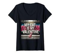 Mujer My Cat Is My Valentine Sphynx Street Graffiti Amante de los Gatos Camiseta Cuello V