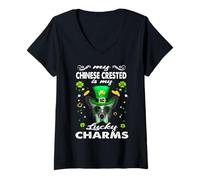 Mujer My Chinese Crested Dog Is My Lucky Charm St Patricks Day Camiseta Cuello V