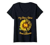 Mujer My Chow Chow Dog is My Sunshine Perro de Girasol Camiseta Cuello V