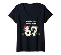 Mujer My Christmas Countdown 67 Luces navideñas Papá Noel Camiseta Cuello V