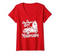 Mujer My Christmas Spirit is Moonshine - Tarro de Licor y camión Vintage Camiseta Cuello V
