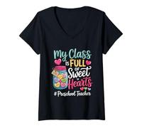 Mujer My Class Is Full of Sweet Hearts Preschool Teacher Valentine Camiseta Cuello V
