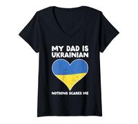 Mujer My Dad Is Ukrainian Nothing Scares Me - Diseño de corazón de Ucrania Camiseta Cuello V