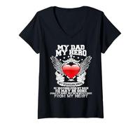 Mujer My Dad, My Hero, My Guardian Angel! Papá Guardián Día del Padre Camiseta Cuello V