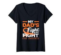 Mujer My Dads Fight Is My Fight ADHD Awareness Cinta Naranja Camiseta Cuello V