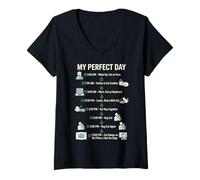 Mujer My Day Cat Schedule, Divertida Vida Felina para Amantes de los Gatos Camiseta Cuello V