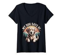 Mujer My Dog Says Hi Pet Owner Companion Greetings |- Camiseta Cuello V