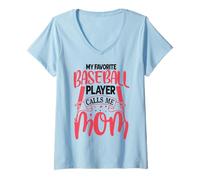 Mujer My Favorite Baseball Player Calls Me Mom | Batter Hitter Camiseta Cuello V