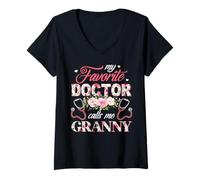 Mujer My Favorite Doctor Call Me Granny Flower Feliz Día de la Madre Camiseta Cuello V