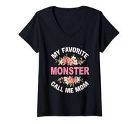 Mujer My Favorite Monster Call Me Mom Madre Madre e Hijo Mamá Camiseta Cuello V