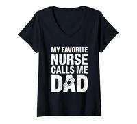 Mujer My Favorite Nurse Calls Me Dad Fathers Day American Flag Camiseta Cuello V