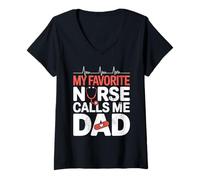 Mujer My Favorite Nurse Calls Me Dad Fathers Day American Flag Camiseta Cuello V