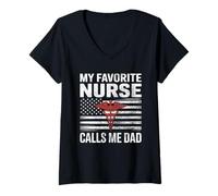 Mujer My Favorite Nurse Calls Me Dad Fathers Day American Flag Camiseta Cuello V