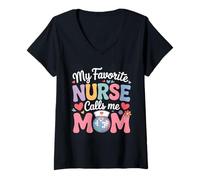 Mujer My Favorite Nurse Calls Me Mom Retro Nurse Quote Camiseta Cuello V