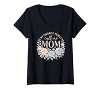 Mujer My Favorite People Call Me Mom Arte Floral Día de la Madre Camiseta Cuello V