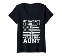 Mujer My Favorite Sailor Calls Me Aunt Family Bandera a Juego de EE. UU Camiseta Cuello V